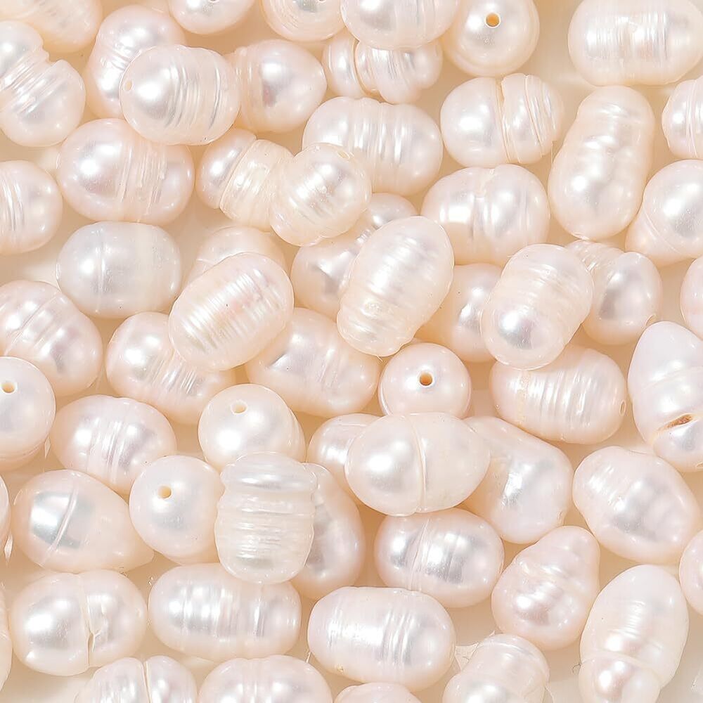 4550 1 Box 100PCS Beige Baroque Natural Rice Shaped Pearls Beads with Holes